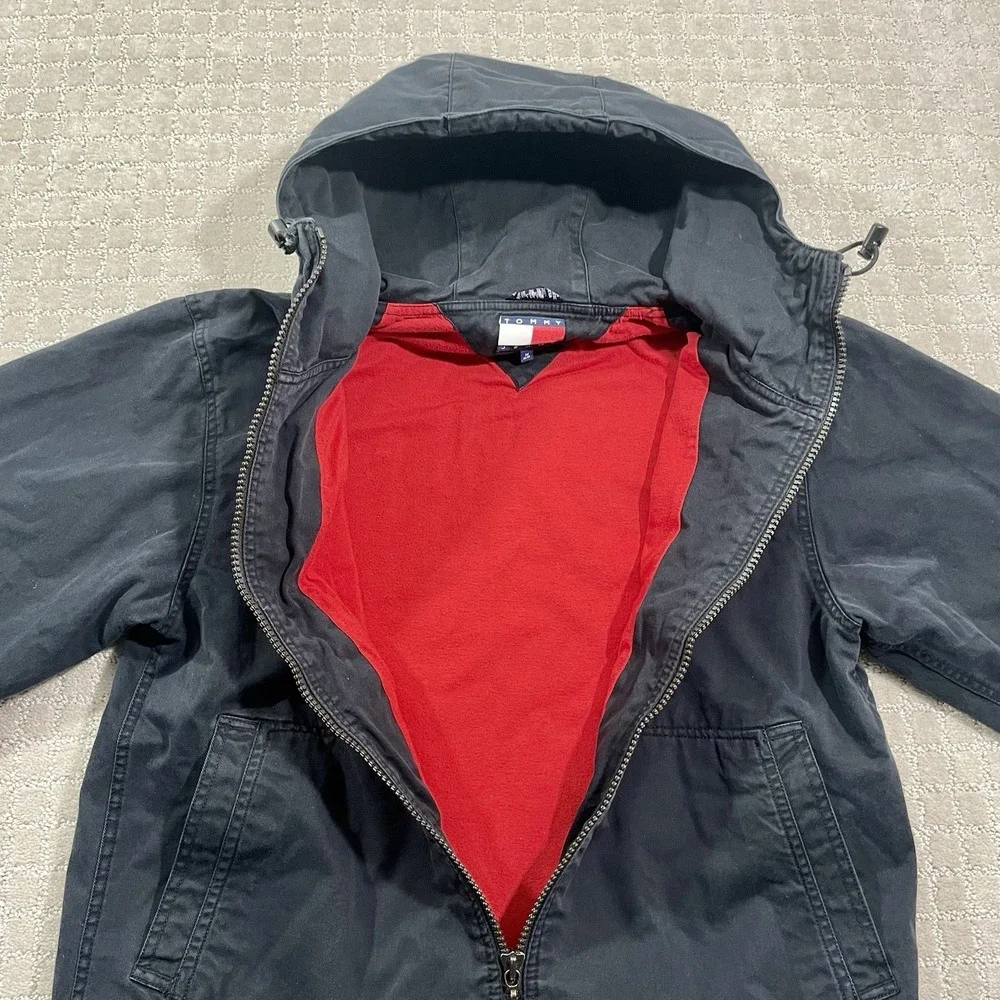 Vintage 90s‎ Tommy Hilfiger Jeans Size Medium Striped Black Hoodie Jacket